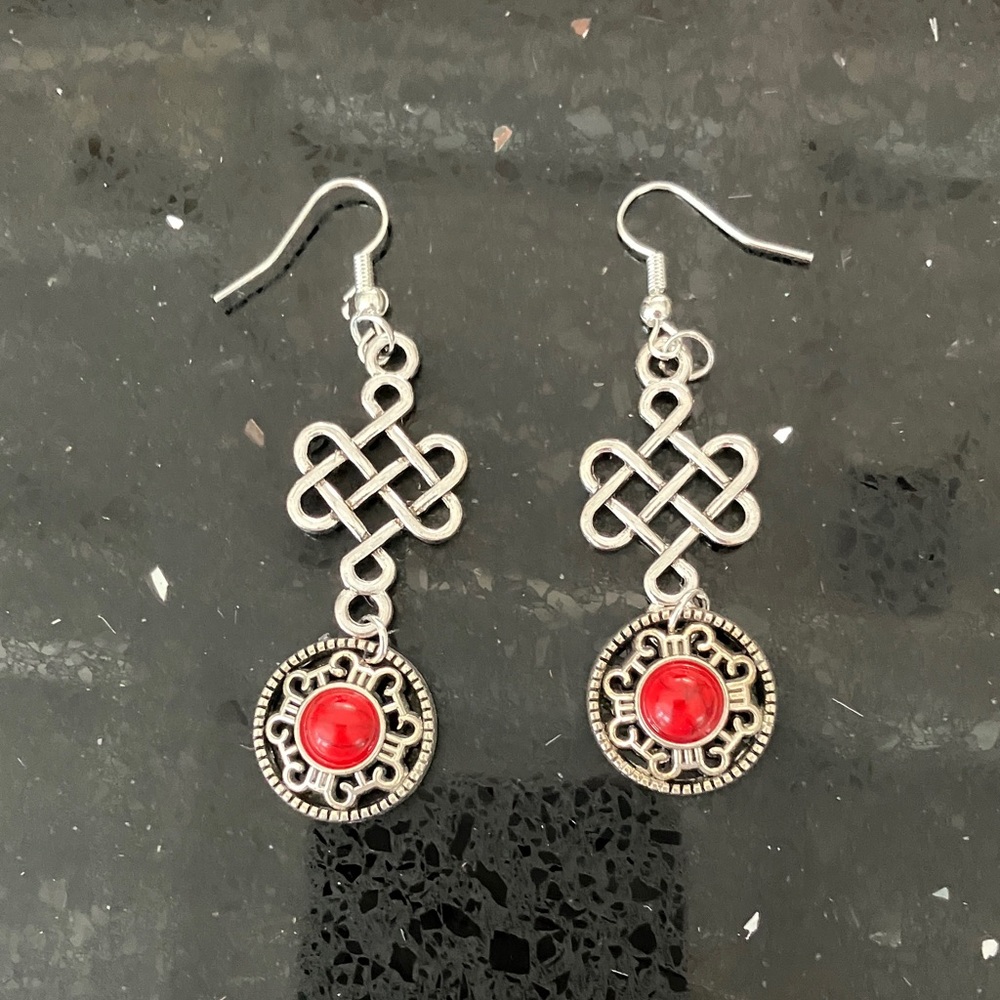 Elegant Silver and Red Dangle Earrings